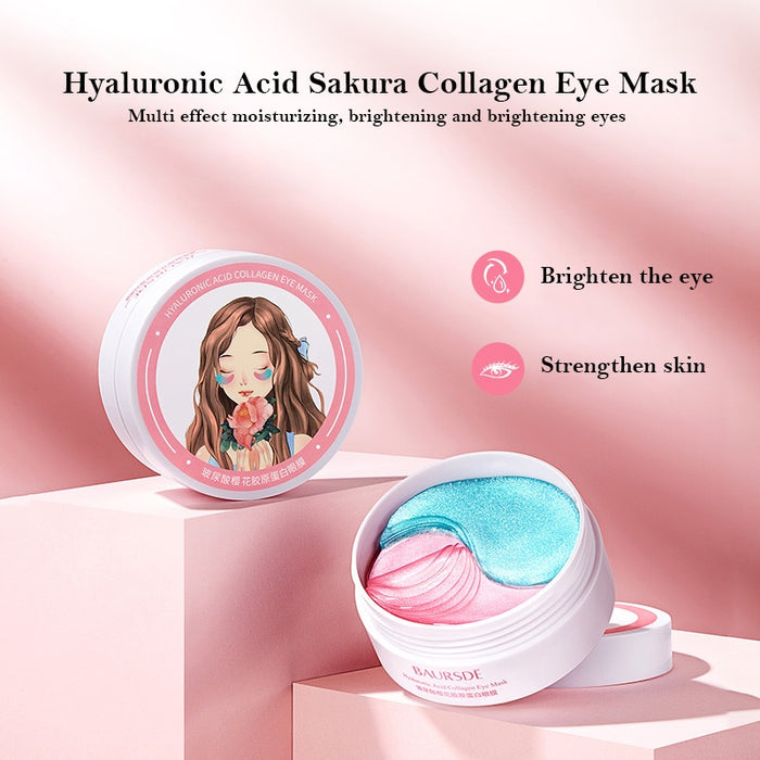 60Pcs Hyaluronic Acid Cherry Blossom Collagen Eye Mask