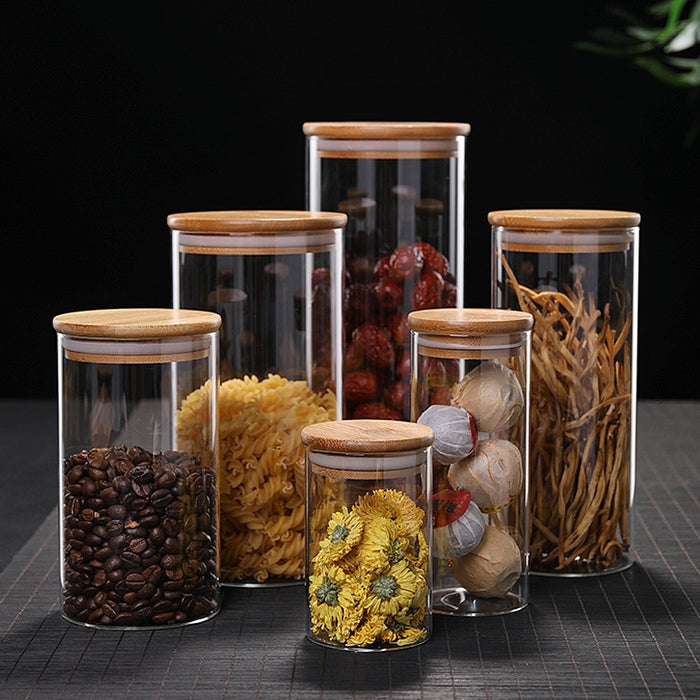 Bamboo Covered High Food Sealed Glass Container